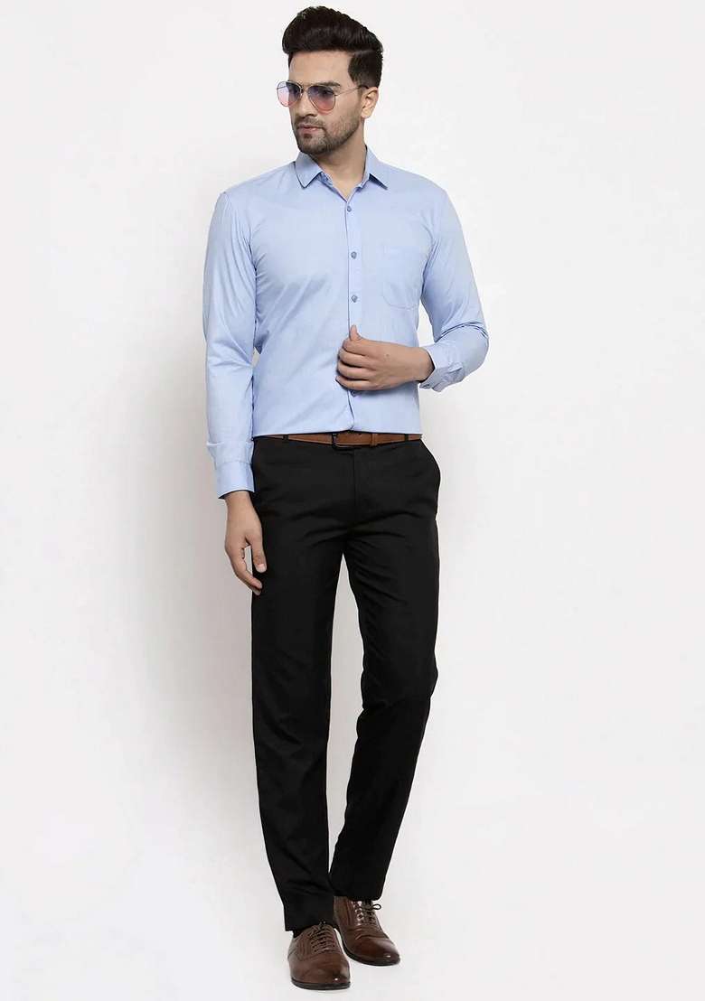 Turquoise Cotton Shirt For Men - Indya