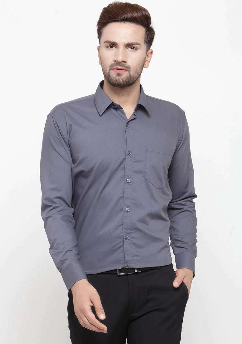 Grey Cotton Shirt For Men - Indya