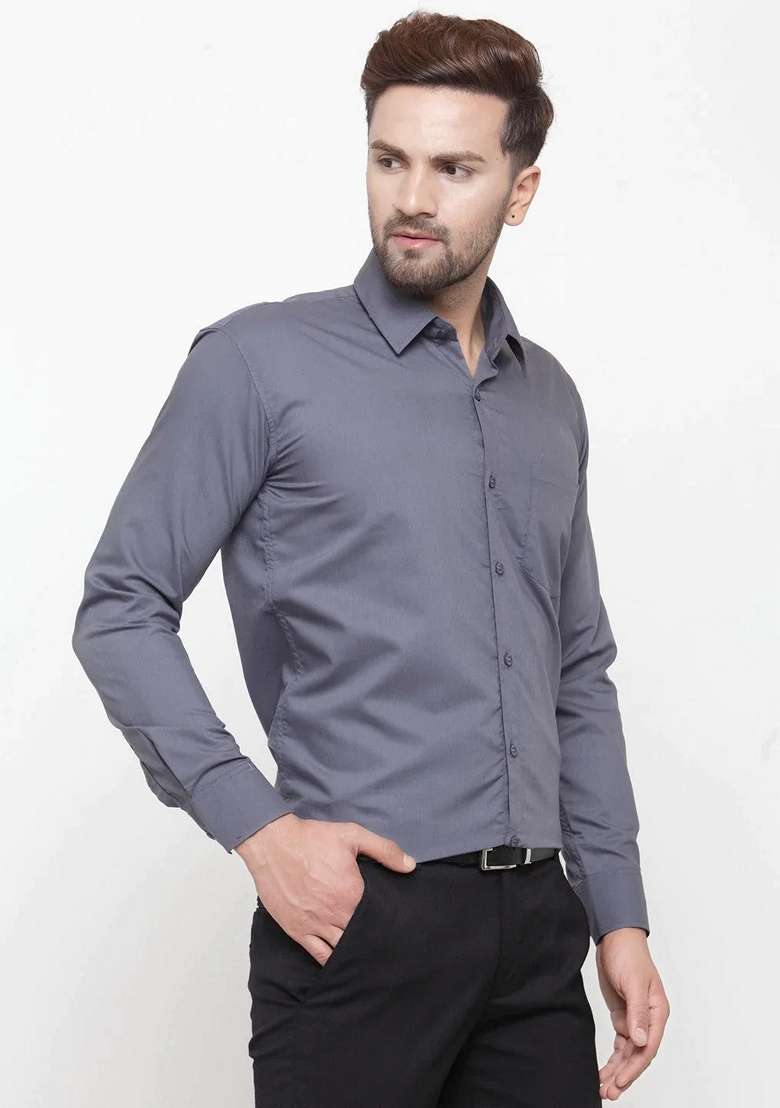 Grey Cotton Shirt For Men - Indya