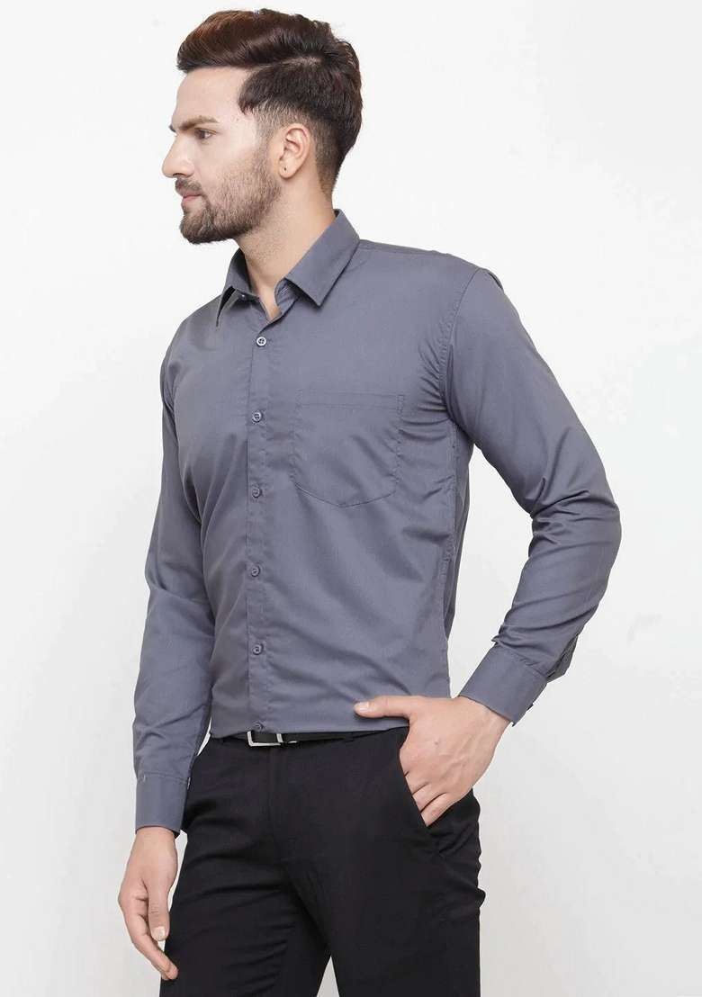 Grey Cotton Shirt For Men - Indya