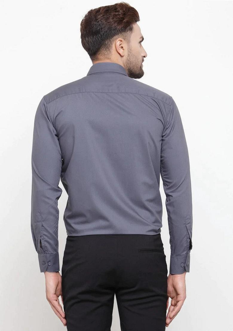 Grey Cotton Shirt For Men - Indya