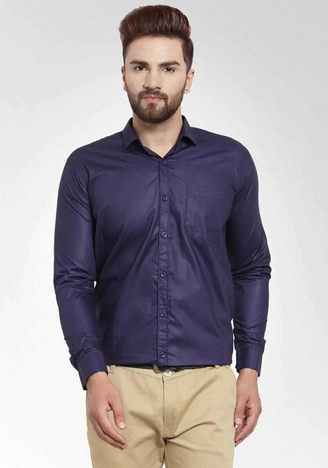 Navy Blue Cotton Shirt For Men