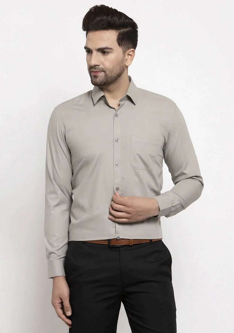 Grey Cotton Shirt For Men - Indya