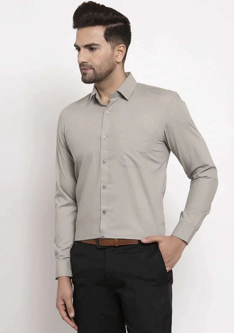 Grey Cotton Shirt For Men - Indya