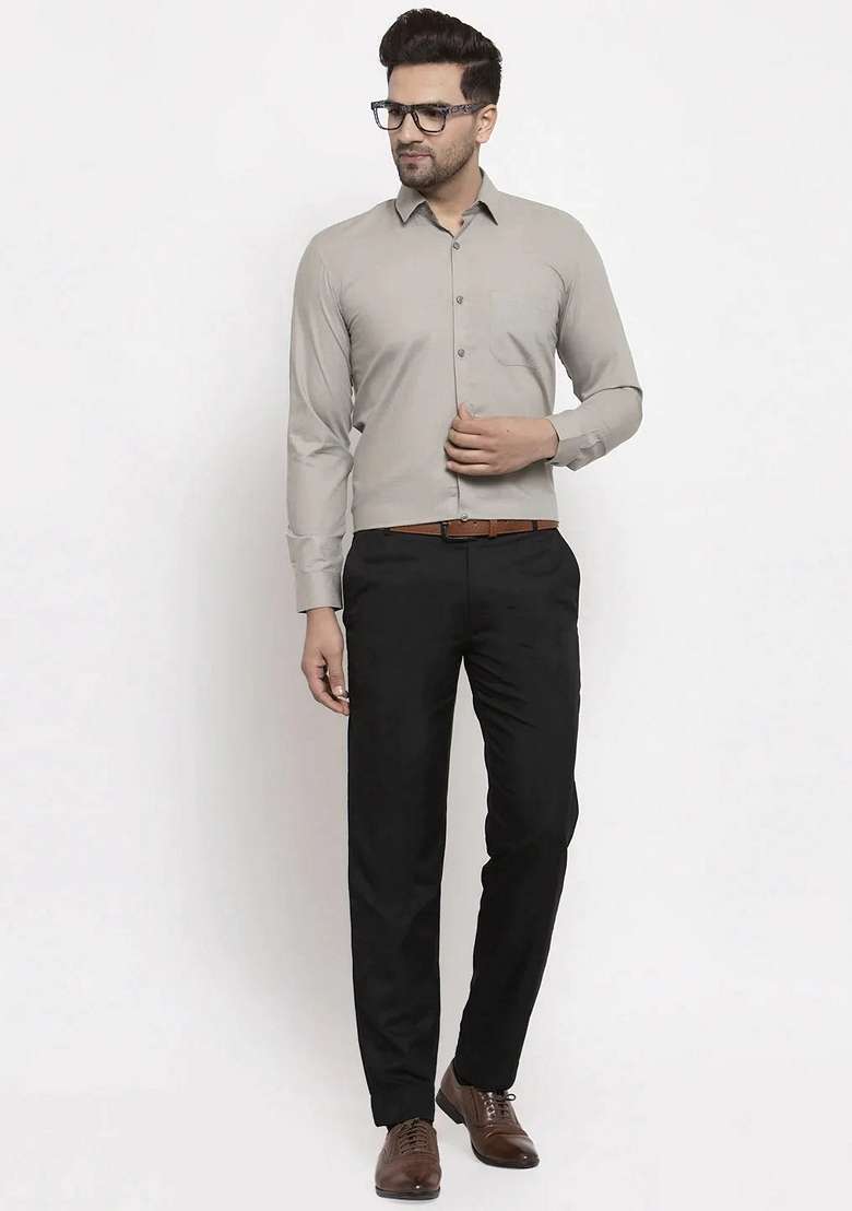 Grey Cotton Shirt For Men - Indya