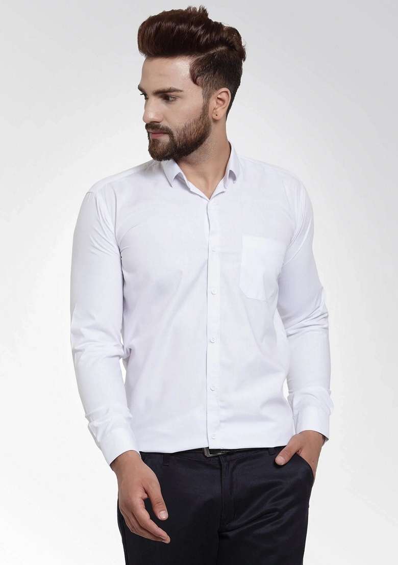 White Cotton Shirt For Men - Indya