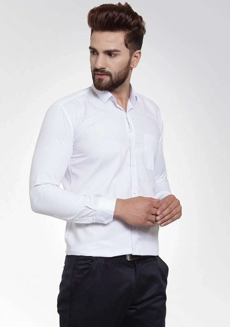 White Cotton Shirt For Men - Indya