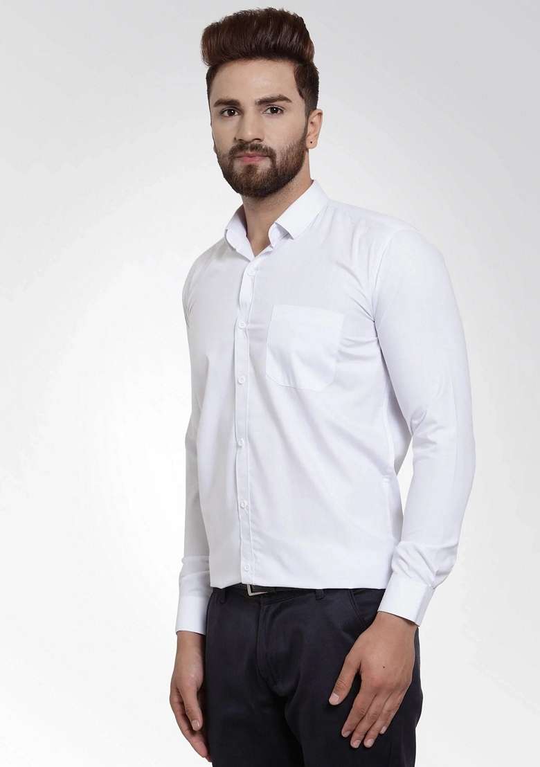 White Cotton Shirt For Men - Indya