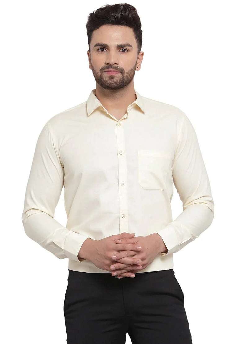 Cream Cotton Shirt For Men - Indya