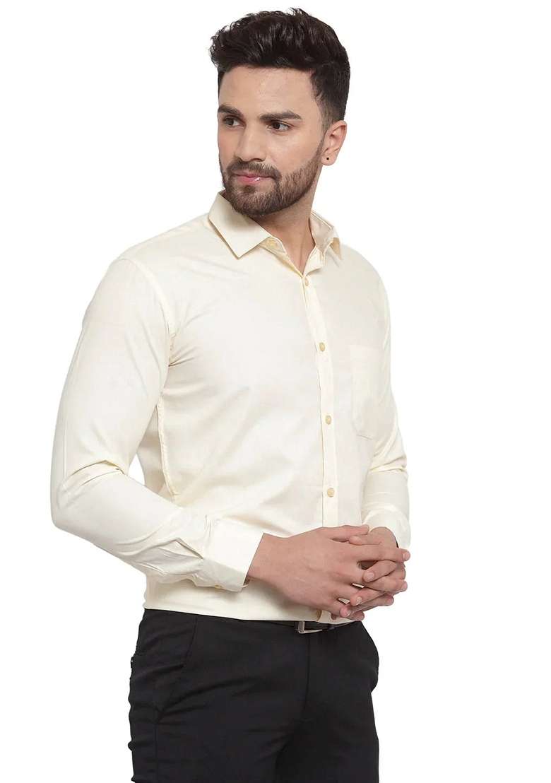 Cream Cotton Shirt For Men - Indya