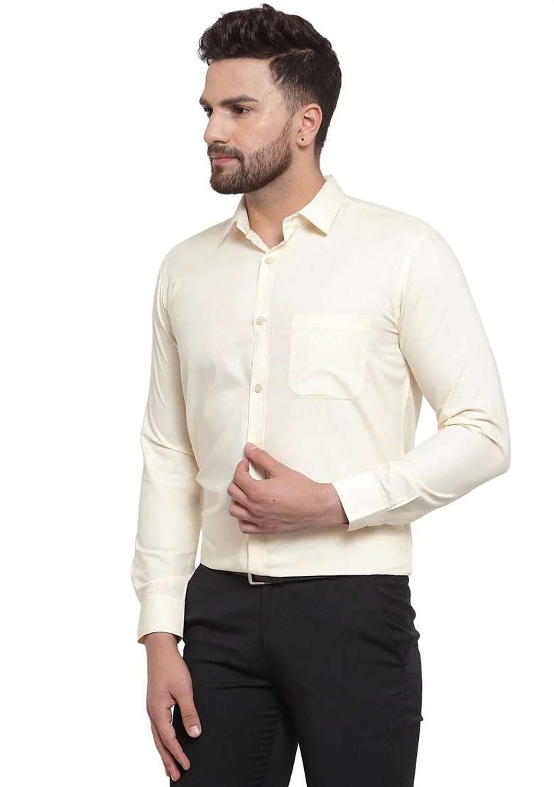Cream Cotton Shirt For Men - Indya
