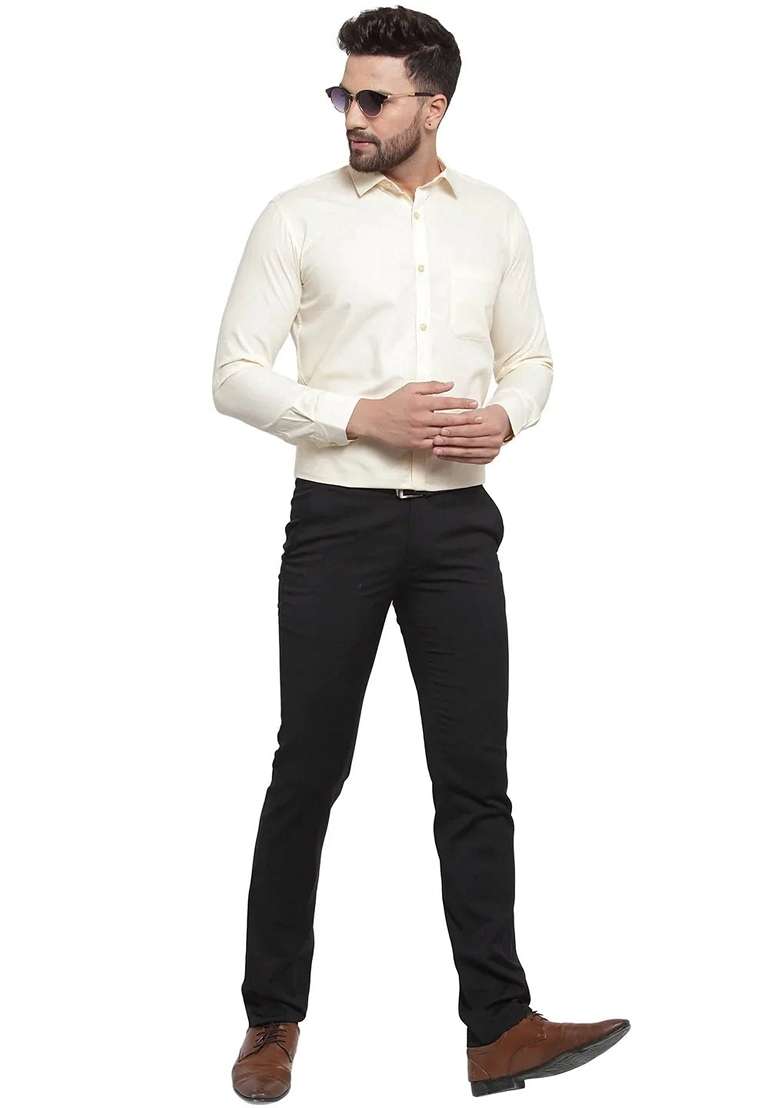 Cream Cotton Shirt For Men - Indya