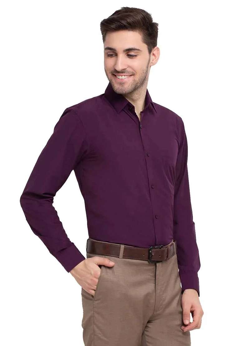 Burgundy Cotton Shirt For Men - Indya