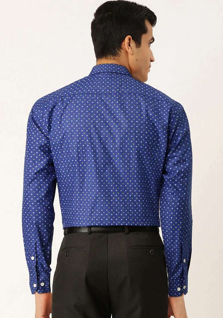 Blue Printed Cotton Shirt For Men - Indya