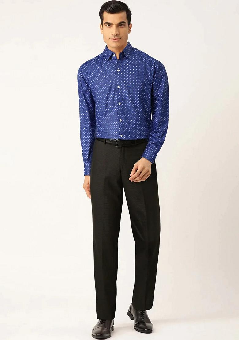 Blue Printed Cotton Shirt For Men - Indya