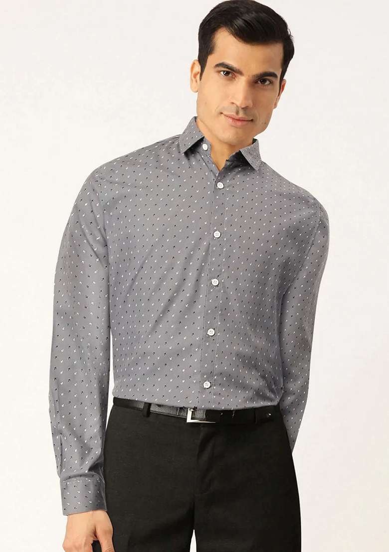 Grey Printed Cotton Shirt For Men - Indya