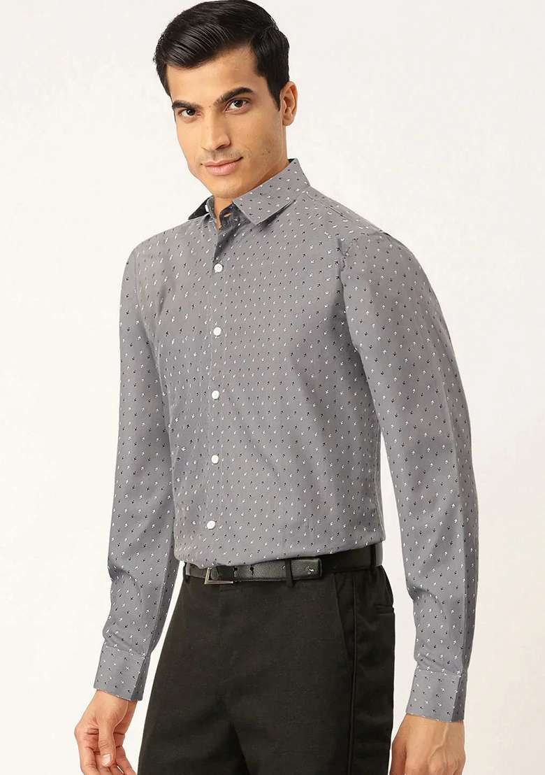 Grey Printed Cotton Shirt For Men - Indya