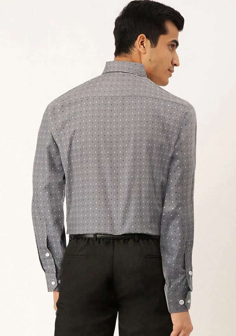 Grey Printed Cotton Shirt For Men - Indya