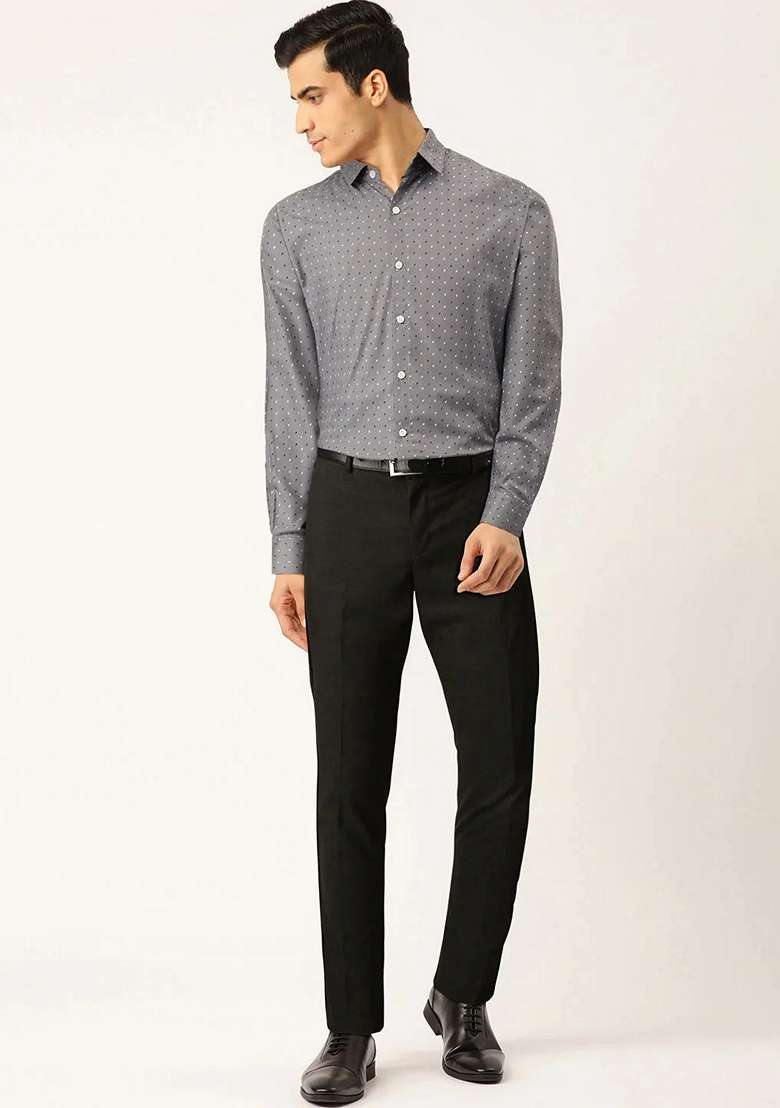 Grey Printed Cotton Shirt For Men - Indya