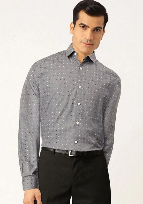 Grey Printed Cotton Shirt For Men