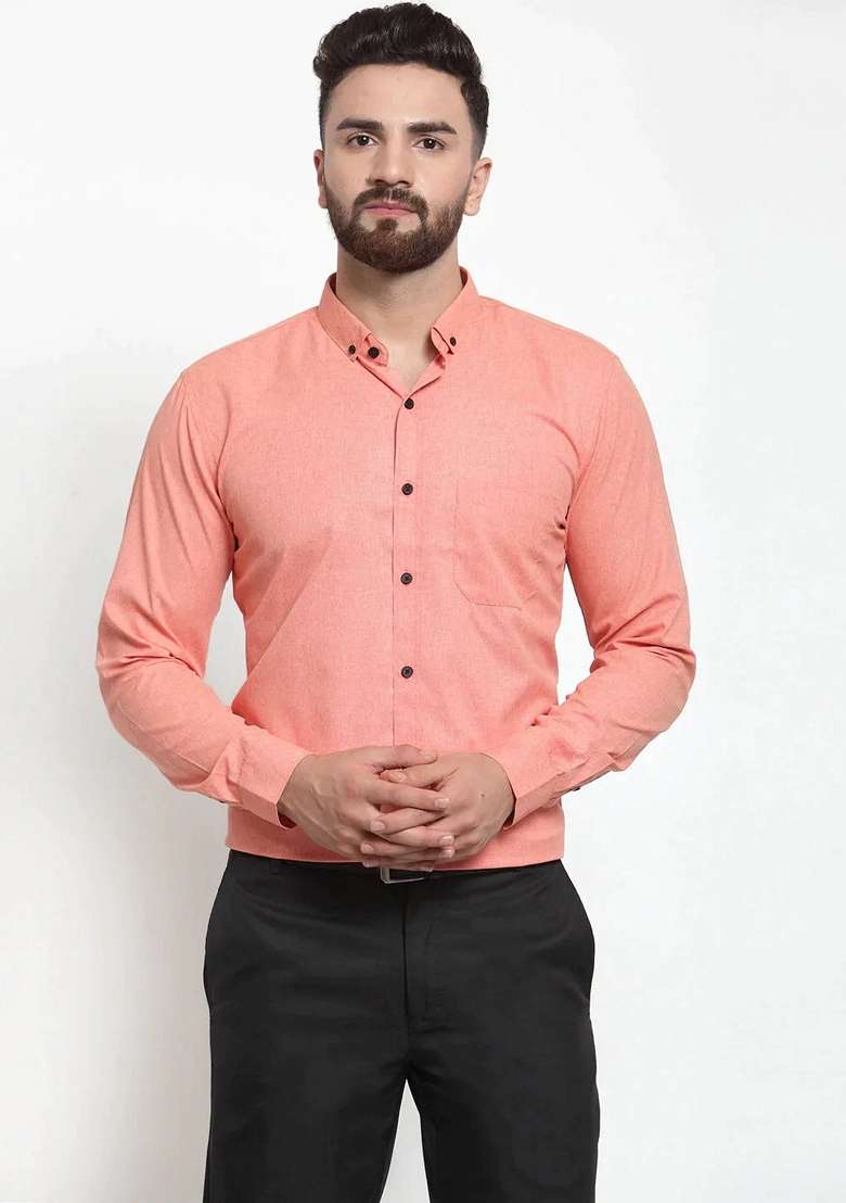 Peach Cotton Shirt For Men - Indya