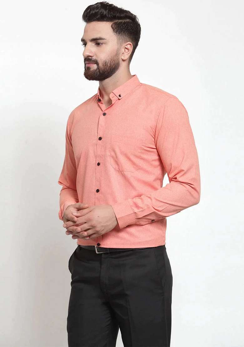 Peach Cotton Shirt For Men - Indya