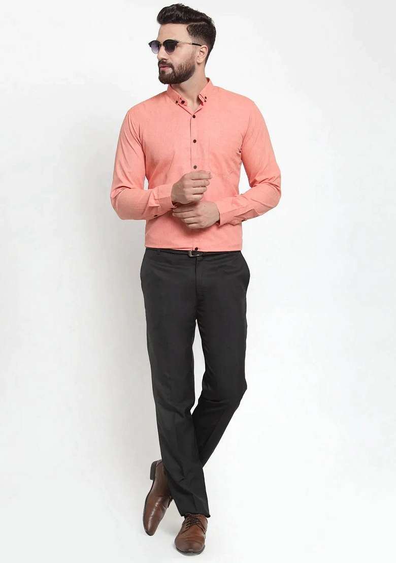 Peach Cotton Shirt For Men - Indya