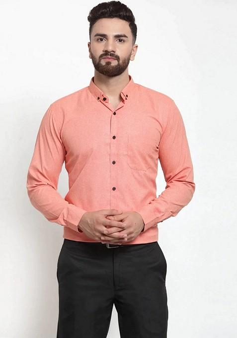 Peach Cotton Shirt For Men