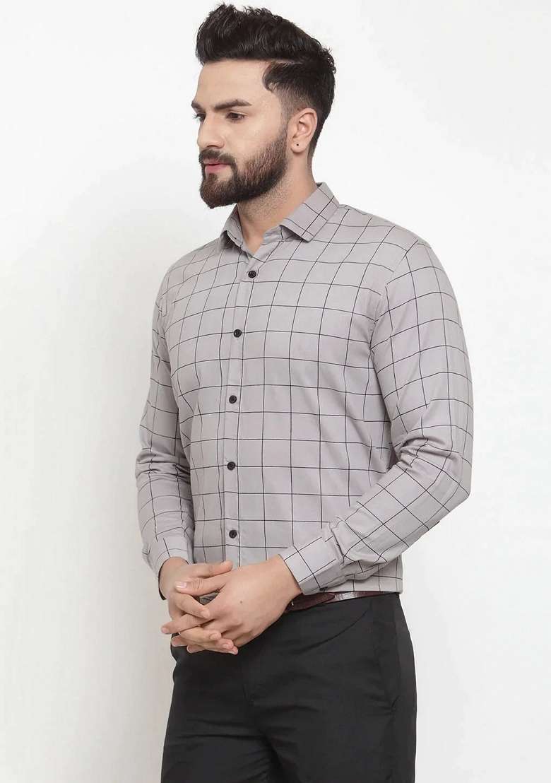 Grey Printed Cotton Shirt For Men - Indya
