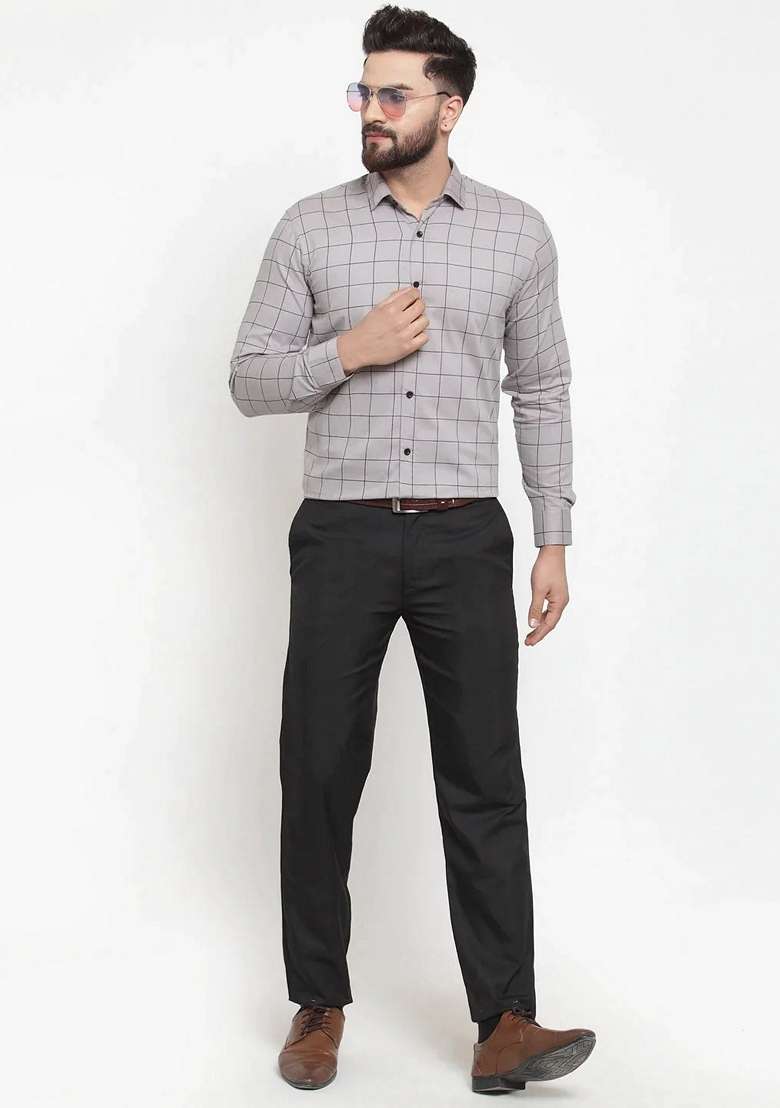 Grey Printed Cotton Shirt For Men - Indya