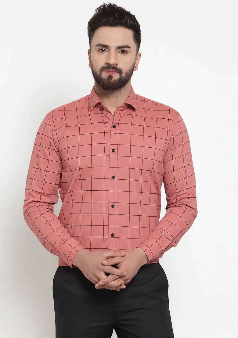 Peach Printed Cotton Shirt For Men - Indya