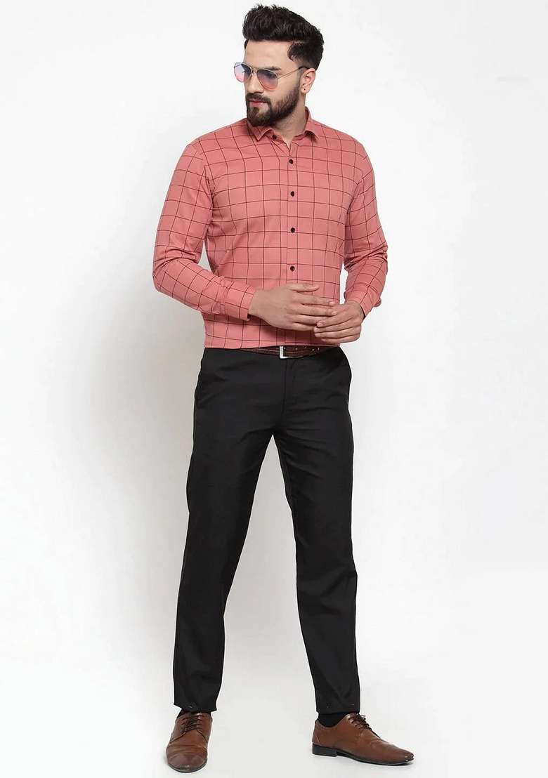 Peach Printed Cotton Shirt For Men - Indya