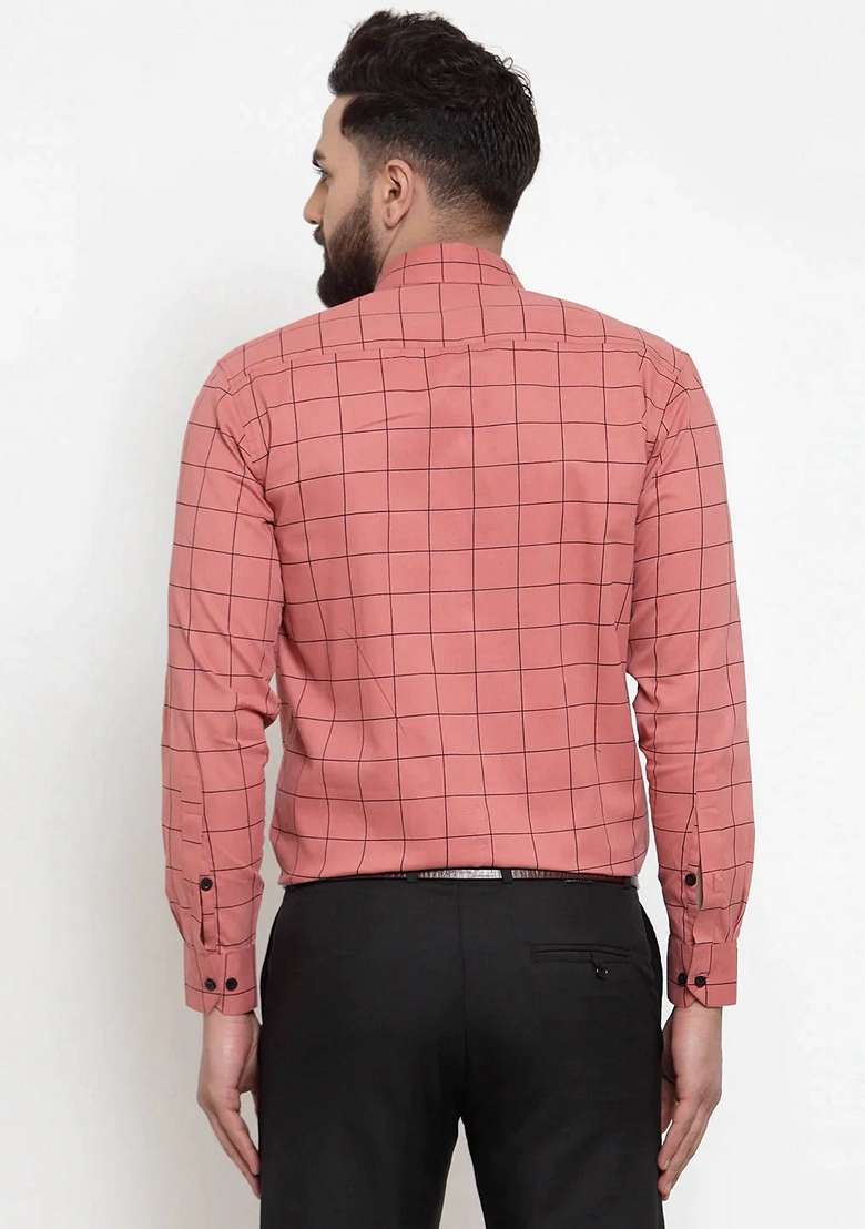 Peach Printed Cotton Shirt For Men - Indya