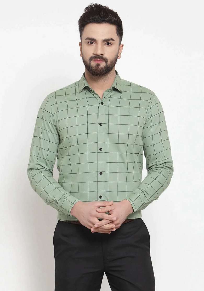 Pista Green Printed Cotton Shirt For Men - Indya