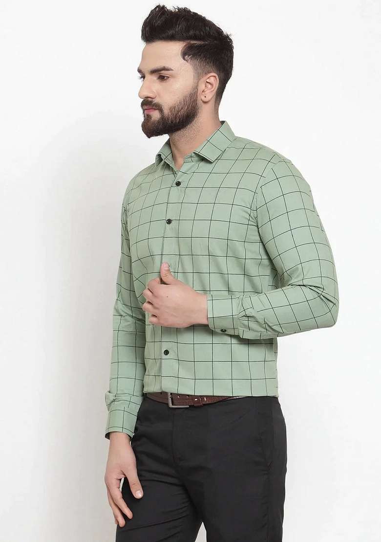 Pista Green Printed Cotton Shirt For Men - Indya