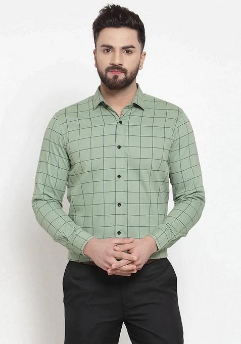 Pista Green Printed Cotton Shirt For Men