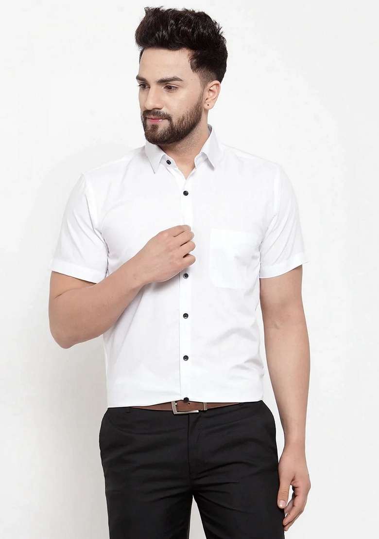 White Cotton Shirt For Men - Indya