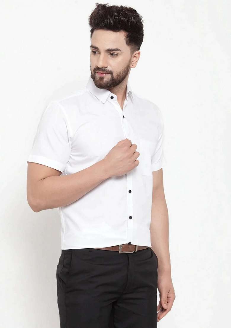 White Cotton Shirt For Men - Indya
