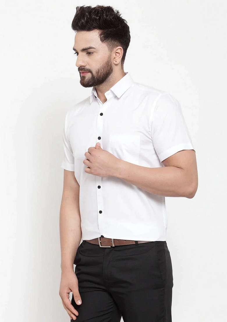 White Cotton Shirt For Men - Indya