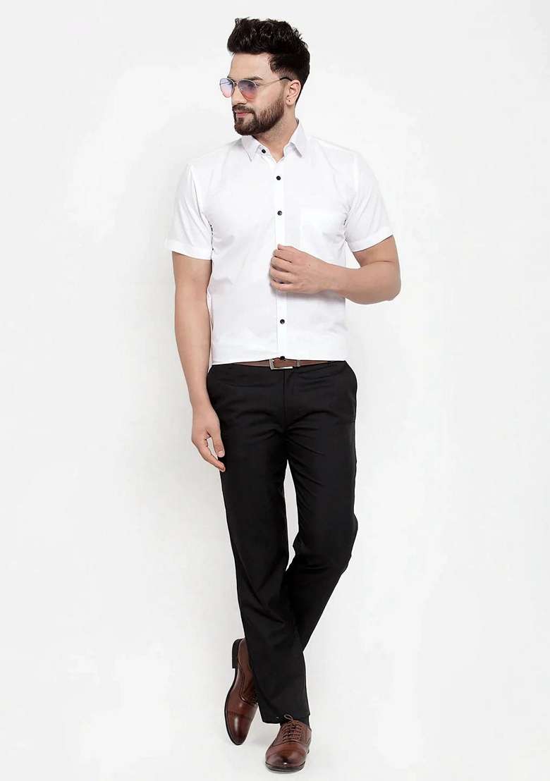 White Cotton Shirt For Men - Indya