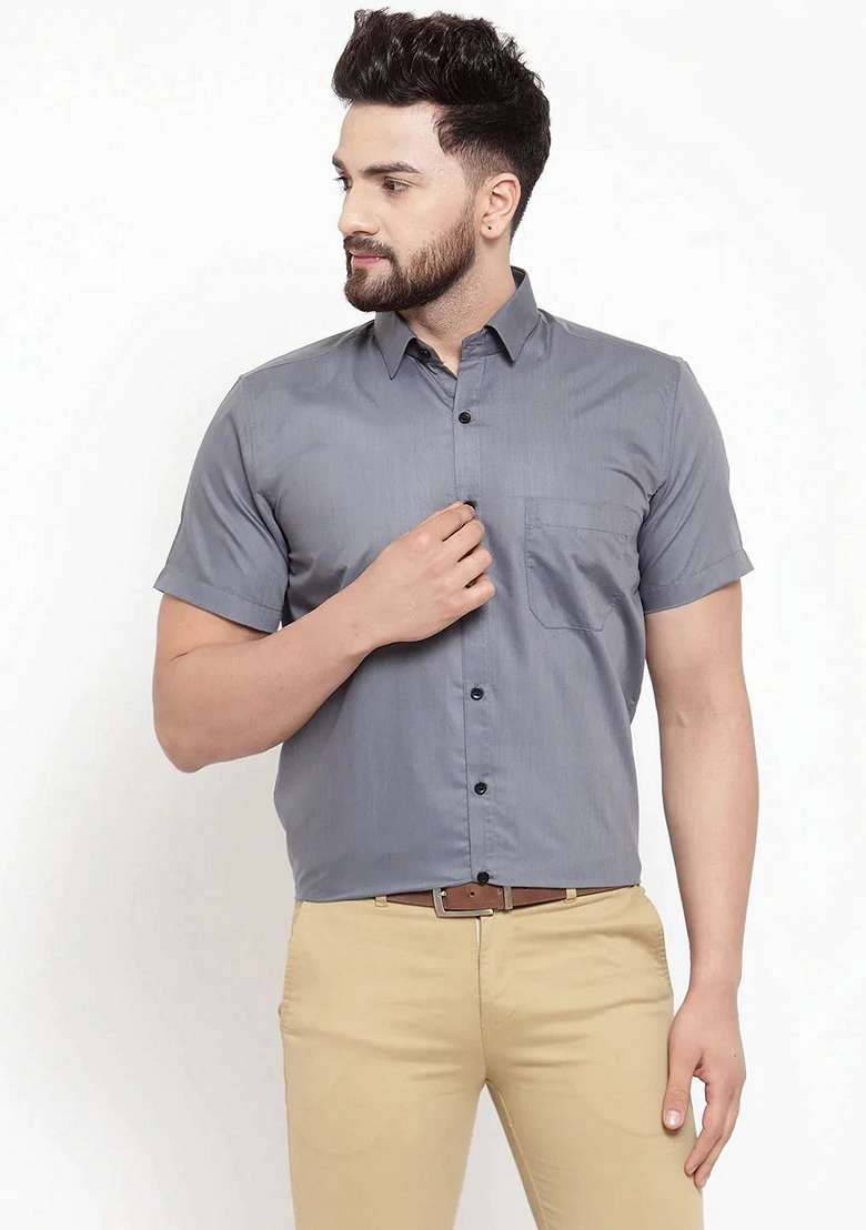 Grey Cotton Shirt For Men - Indya