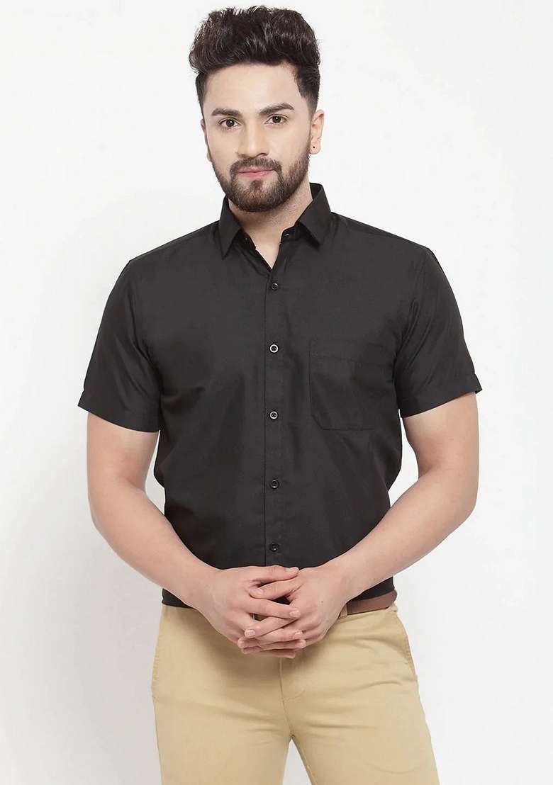 Black Cotton Shirt For Men - Indya