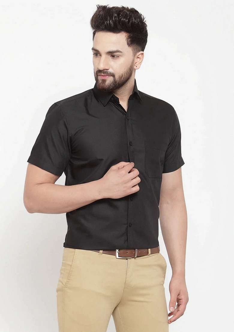 Black Cotton Shirt For Men - Indya