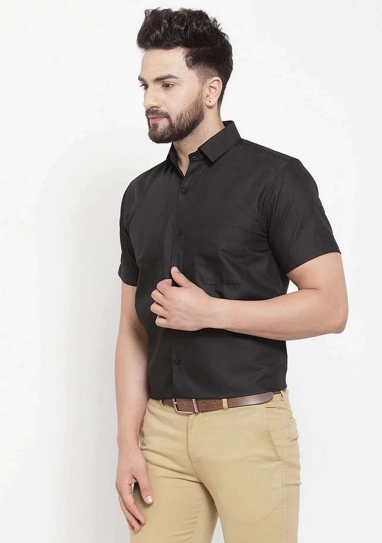 Black Cotton Shirt For Men - Indya