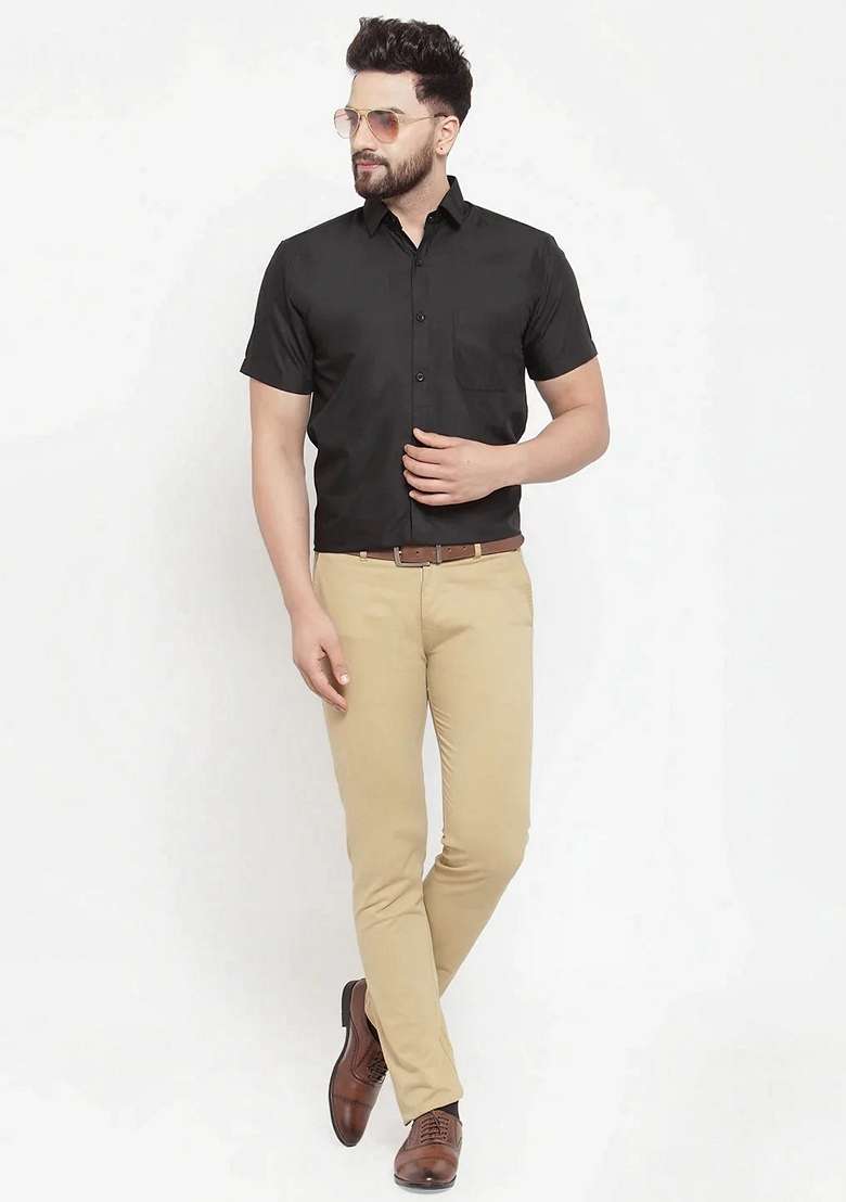 Black Cotton Shirt For Men - Indya