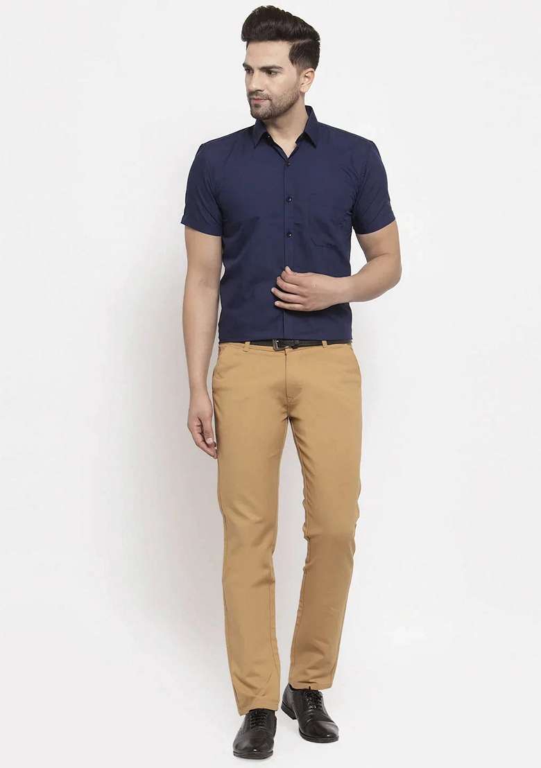 Navy Blue Cotton Shirt For Men - Indya