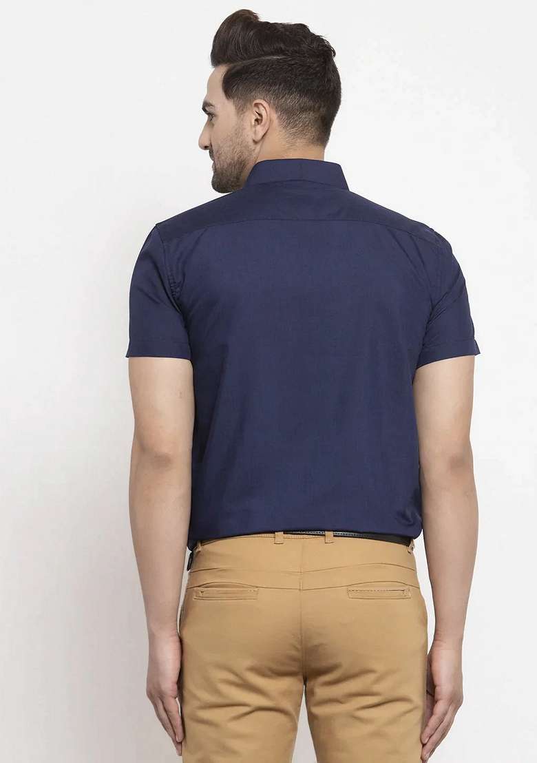 Navy Blue Cotton Shirt For Men - Indya