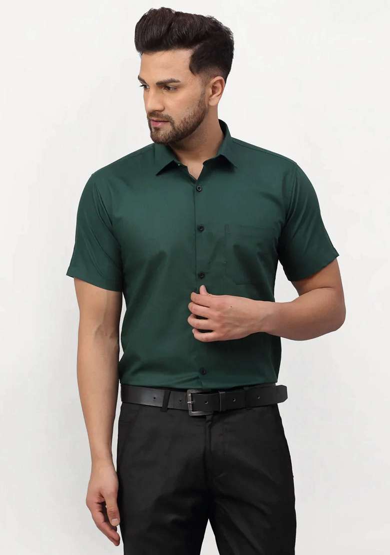Olive Cotton Shirt For Men - Indya