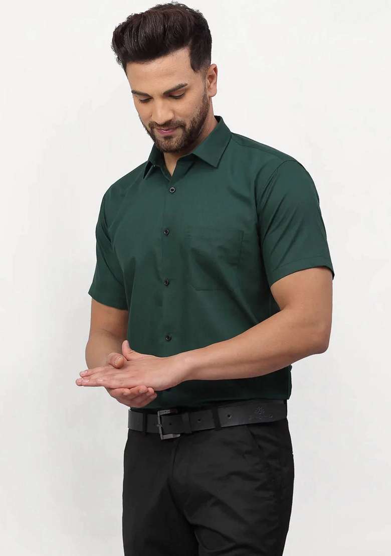 Olive Cotton Shirt For Men - Indya