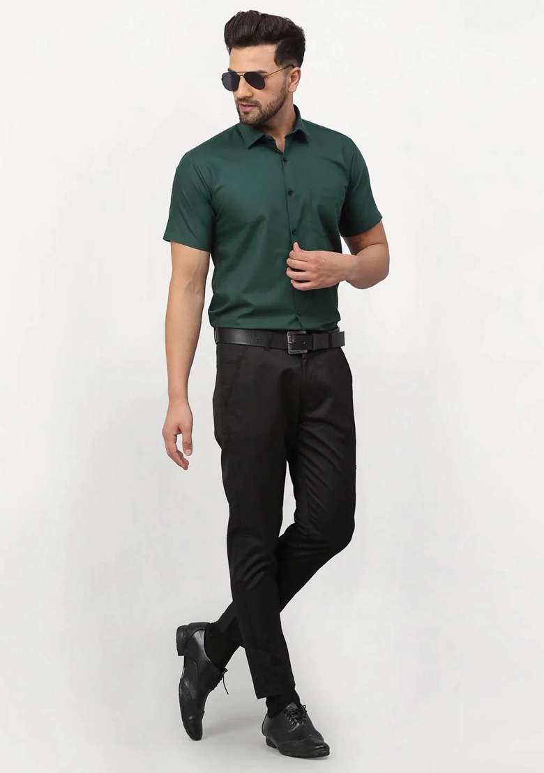 Olive Cotton Shirt For Men - Indya